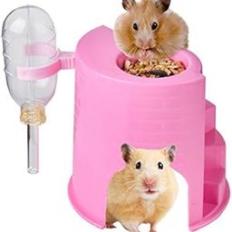 Sage Square 3 in 1 Water Bottle with Feeder Stand Hide House for Hamster/Dwarf/Gerbil/Mice (Pink)-image-76