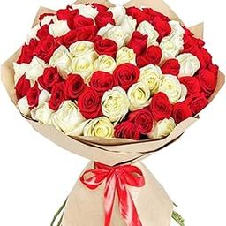 EG2i Fresh 100 Red & White Rose Flowers Bouquet With Gift Wrapping | Perfect Bunch Happy Birthday Gift | Couple Gift for Wedding, Mothers Day, Valentine Gifts | Real Bunch Men Women| Same Day Delivery-image-58
