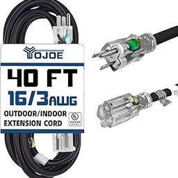YOJOE SJTW 16/3 Outdoor Extension Cable 10m Long Black Illuminated Extension Cable with 3-Pin Ground Plug 1.6mm Long Extension Cable for Garden, Lawn,-21