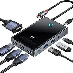 Baseus PioneerJoy 8-in-1 Type-C Hub | 4 Display Support (8K DP, 4K HDMI x2, VGA) | USB 3.0 x2, 100W PD, Type-C Data | Screen-Off Button | 3-Year Warranty | Multi-Monitor Adapter for MacBook & Windows-25