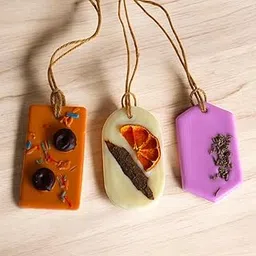 generic Hello Handmade Wax Wardrobe Air Freshener Bar Aromatherapy Wardrobe Fragrance Sachets Wax Tablet for Drawers, Woolen Storage, Shoe Rack, Washroom, Macaron Almond, Orange Cinnamon, Lavender (Pack Of 3)-picture-2