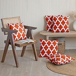 HOMEMONDE Set Of 5 Cushion Covers 16X16 Inches With Quatrefoil Pattern Cotton 120 TC Pillow Covers For Sofa, Couch, Chair, Rust-13