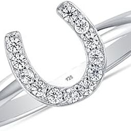 925 Sterling Silver BIS Hallmarked Open Circle, Horseshoe & Tree of Love Designs Finger Ring | Minimalist Wedding Ring Jewelry | CZ Lucky Charm Designs Rings Women's Silver Rings-image-30