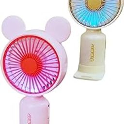 Cute Mouse Ear Mini Handheld Fan with LED Lights, Portable USB Rechargeable, Crown Design-image-51