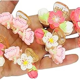 Luxelocks Floral Hair Claw Clips, flower Blossom Design, Pink and White, Set of 6-image-9