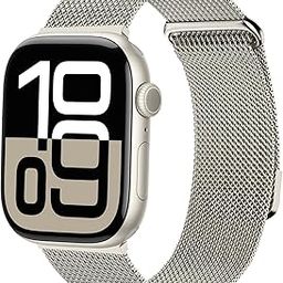 Fullmosa Compatible with Apple Watch Strap 49mm 46mm 45mm 44mm 42mm（Series 3/2/1） Women Men,Milanese iWatch Strap Ultra 2/1 Series 10 9 8 7 6 5 4 3 2 1 SE SE2,Starlight [Watch and Case NOT Included]-image-84