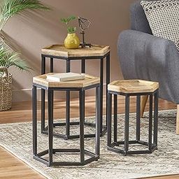 SHALIGRAM ARTS Iron Frame and Mango Wood Top Nesting Table Set of 3 for Home || Multipurpose Wooden Center Nesting Coffee Table for Bedroom Hall & Office (Black)-image-11