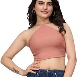 MM Enterprise Basic Crop Top for Women, Halter Neck Knitted Casual Top | Casual wear | Plain Crop top | Crop top for Tshirt-image-88