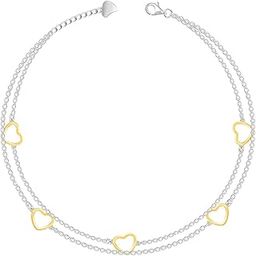 925 Silver 18k Gold Plated Rose Gold Zircon Studded Black Bead Anklet | Gifts for Women & Girls-23