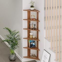 BLUEWUD Braine Engineered Wood Multipurpose Wall Decor Floating & Free Standing Shelf Display Rack Decorative Hall Décor for Living Room Home Furniture (6 Triangle Shelves) (Walnut)-12