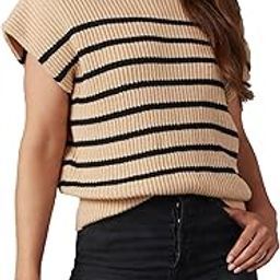 Womens Mock Neck Sleeveless Sweater Vest Striped Cap Sleeve Casual Knit Pullover Tank Tops 2023 Clothes-image-47