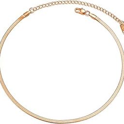 Snake Chain Women Men Choker Necklaces, Black/18K Gold Plated Stainless Steel Herringbone Necklace, W：0.16'', L: 12.5''/15''+3.5'' Extending Chain Adjustable, Come Gift Box-10