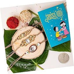 Crsytal Rakhi for Brother with Roli Pack, Greeting card and Pooja Coin | Set of 3-image-9