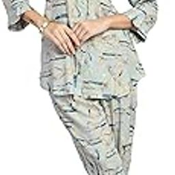 Women's Abstract Print Rayon Shirt Collar Top and Pant Co-ord Set with 1 Side Pocket (Cord GP 5)-9