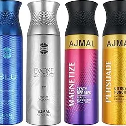 Ajmal 1 Blu Homme for Men, 1 Evoke Silver Edition for Him for Men, 1 Magnetize and 1 Persuade for Men & Women Deodorants each 200ML Combo pack of 4 (Total 800ML)-picture-22
