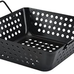 Kruvad BBQ Tray Square Heavy Duty Carbon Steel Nonstick BBQ Grilling Wok Pan Veggie Meat Tray Grill Topper Barbecue Pan Carbon Steel Black Non-Stick Grill Basket Oil Drain Tray for Camping Home-image-30