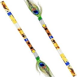 Traditional Bansuri Bamboo Flute, Medium Scale, Professional and Beginner, with Peacock Feather-2PCS-image-19