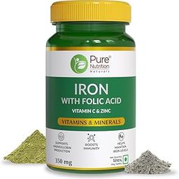 Pure Nutrition Iron Folic Acid Supplement - 120 Veg Tablets with Zinc, Vitamin C & Vitamin B12 for Men & Women | Supports Haemoglobin Production, Boosts Immunity & Maintains Iron Level-picture-2