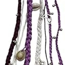 Boho Hair Bands, Set of Multiple Braided Strands with Beads and Charms in Purple, White-11