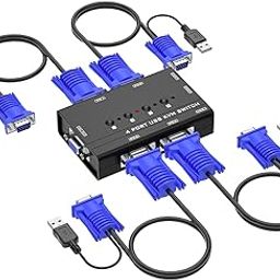 Microware VGA KVM Switch, 4 Port USB VGA KVM Switch w/4 KVM Cables & 3 USB Hubs for 4 Computers Share One Monitor Keyboard Mouse-2