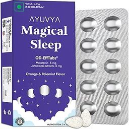 Magical Sleep Support Melatonin Effervescent Pills - Natural Sleep Solution with Melatonin Tablets | Night Time Sleep Aid & For Morning Energy | Non-Habit Forming Mini Mints | Melatonin (5mg) and Jatamansi Extracts (5mg)| Orange & Polomint Flavour | 30 Pills-24