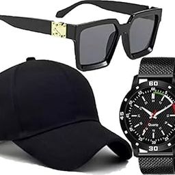 Pack of 3 Stylish Dial Watch, Stylish Sport Baseball Cap & Stylish Aviator Men's and Boy's GFMN-1098-image-61