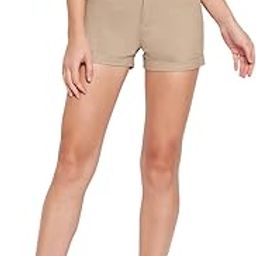 Khaki Cotton Twill Lycra Women's Shorts(HYPW03551)-image-2