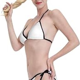 Two-Piece Triangle Bikini Set with Red, Black and White Trim, Side-Tie Bottom, Self Tie Spaghetti Strap Swimsuit Bikini for Girls - Pack of 1-picture-25