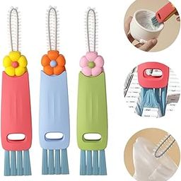 HASTHIP® Bottle Cleaning Brush - 3Pcs Brush for Bottle Cleaning 3 in 1Dual Head Clean Brushs with Folding Sealing Ring Removal Tool for Crevices, Grooves, Lid, Straw|Cup Lid Gap Cleanings Brushs-18