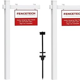 FENCETECH Vinyl PVC Real Estate Sign Post 6' Tall, Realtor Yard Sign Post, 47" Arm Holds Up to 36" Sign - White (No Sign) - 2-Pack-image-70