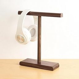 INDIAN DECOR RW325 Wooden Headphone Holder Walnut Wood Headphone Stand Headset Stand Walnut Headset Holder Wood Headphone Display Gift for Him - 100% Wooden--image-0