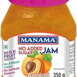 Manama No Added Sugar Apricot Jam, 350gm, No Artificial Color, No Artificial Flavour, More Fruit, Pack of 1-1