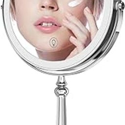 Lovecandy 9" Large Make up Vanity Mirror with Lights Chrome Two Way Mirror 1x/10x Magnifying Mirror with Light and Stand 4000mAh Rechargeable Led Makeup Mirror for Desk Dresser Table-20