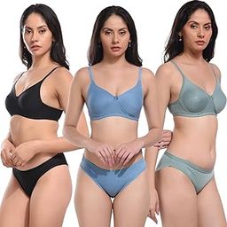 Women Cotton Bra Panty Set for Hipster Lingerie Set Women Lightly Non Padded Full Coverage Lace Bra and Panty Set Multi--image-56