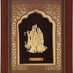 Pk & Pk Jewellers Lord Radha Krishna with Peacock | 24KT Gold Frame | Temple Collection | Extra Small Size [14x18 cm] (For Premium Gift, Temple, Table Decor, Home Decoration)-9