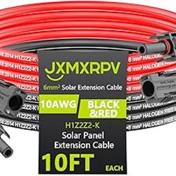 Solar Extension Cable 10FT 10AWG (6mm²), Solar Panel Extension Wire Adapter for Home Boat RV Solar Panels (10FT)-12