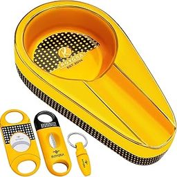 roygra Cigar Ashtray with Cigar Cutter Set, Handmade Gilt Ceramic Ashtray with Enlarge Guillotine, Enlarge V-Cut, Cigar Punch (Orange)-8