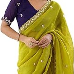 Women's Shimmer Chiffon Sequence Embroidery Saree With Unstitched Blouse Piece-picture-9
