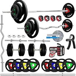 Bullar Proffessional Home Gym Set with 5Ft 28mm Bar, 3Ft 28mm Curl bar, (20kg-100Kg) Steel Plates,15" StarNut Dumbell Rod & More Gym Equipments for Home Gym Workout (100 Kg(2.5 kgX4,5kgX6,10 kgX6))-15