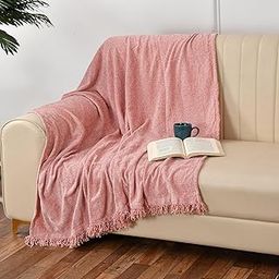 Soft Chenille Throw Blanket | Throw for Living Room, Sofa, Bed, Chair, Picnic & Used for Gift | Rose Pink, 130 x 180 cm-image-46
