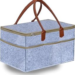 GREEN DECOR-Non Woven Fabric Diaper Caddy Bag with Handles & Zip Lock for Smart Mothers Baby Diaper Caddy Wipes Felt Storage Organizers,Foldable & Portable(Grey&Tan&Beige-15X10X8 Inch)-image-10