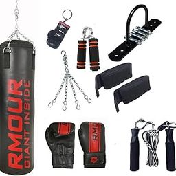 IWIN Unfilled Heavy SRF Punching Bag with Hanging Chain, Boxing Gloves, Ceiling Hook, Hand Wraps, Skipping Rope, Boxing Chain Keyring & Hand Gripper (Black, 4 FEET) Combo of 9 Piece-10
