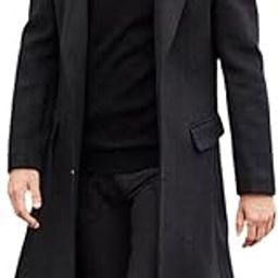 Men's Fall Winter Office Single Breasted Long Dress Wool Coat Overcoat, Black, X-Large-image-47