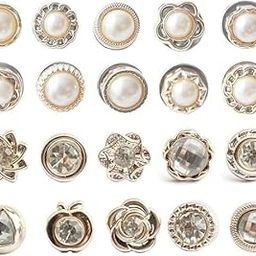 Women Shirt Buttons | Pearl Safety Brooch Stones | Mini Brooch Pins | Cover up Button | No Sew Button For Sweater, Shawl, Clips for Coat, Dress Clothes | Pearl-Diamond Jeans Brooch (20 Pcs Set)-76