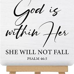Christian Decor God Is within Her Bible Verse Wood Sign with Easel Psalm 46 : 5 Farmhouse Christian Decoration for Home Office Desk Shelf Table-picture-15