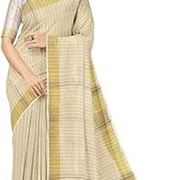 Women's Kerala Kasavu Golden Colour Tissue Stripe Saree With Running Blouse (Saree 5.5 meter, Blouse 0.8 meter) Onam special,Navaratri special.-image-47