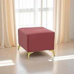 Seventh Heaven Venice 1 Seater Ottoman Stool | Luxury Comfort Puffy Footstool for Living Room & Office | Plush Suede Fabric with Zinc Coated Metal Legs (Plush Suede - Peach)-image-20