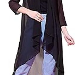 Women Black Chiffon Asymmetric Shrug-54
