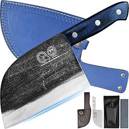 XYJ Forged Butcher Knife 6 Inch,Handmade Kitchen Knife for Meat Cutting,High Carbon Steel,Chef Knife for Kitchen,Outdoor Camping,Full Tang Wood Handle,Knife with Sheath - Blade Cover-image-2