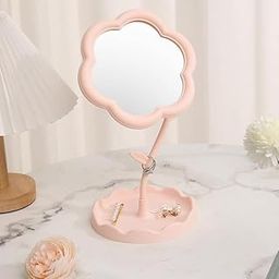 ZINLEY Flower-Shaped Makeup Mirror, Rotatable Makeup Mirror with Tray Table Vanity Mirror Cute Flower-Shaped Mirror for Tabletop, Bedroom, Bathroom, Living Room (29L x 16W) (Multicolour) (Pack of 1)-image-55